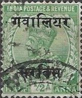 GWALIOR 1913 Official - King George V - 1/2a Green FU - Gwalior