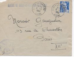 Lettre Expédiée 1953  Mairie Coucy Le Château (Aisne) à Paris Ré-utilisation Enveloppe De L'expéditeur (Coulommiers) - Lettres & Documents