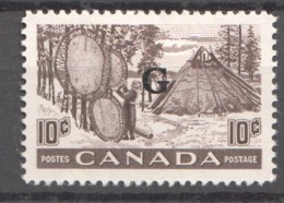 1951 10¢ Furs - Drying Skins And Teepee «G» Overprint Scott O26  * MH - Surchargés