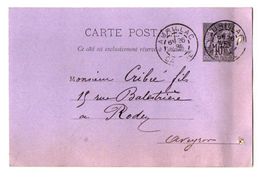 TB 2850 - Entier Postal Type Sage - Carte Postale Commerciale Mr RENGADE Fils à AURILLAC Pour Mr CRIBIE à RODEZ - Standaardpostkaarten En TSC (Voor 1995)