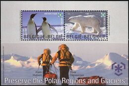 2009 Belgium Preservation Of Polar Regions And Glaciers: Emperor Penguin, Polar Bear Minisheet (** / MNH / UMM) - Behoud Van De Poolgebieden En Gletsjers