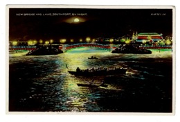 Ref 1394 - Real Photo Postcard - New Bridge & Lake - Southport By Night - Lancashire - Southport