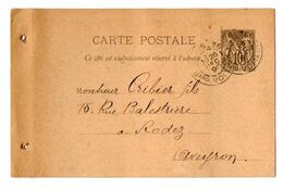 TB 2854 - Entier Postal Type Sage - Carte Postale Commerciale Eclairage ( Lampes ) BOISSON à PARIS Pour CRIBIER à RODEZ - Standard- Und TSC-AK (vor 1995)