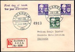 SWEDEN 1938 Swedenborg 250th Anniversary FDC.  Michel 243-44 - FDC