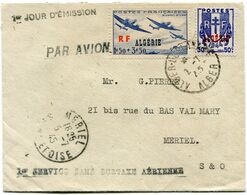 ALGERIE LETTRE PAR AVION AVEC CACHET "1er SERVICE SANS SURTAXE AERIENNE" DEPART ALGER 2-7-45 ALGER POUR LA FRANCE - Covers & Documents