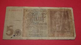 1939  GERMANIA NAZISTA HITLER BANCONOTE TEDESCA 5 REICH MARK GERMANY BANKNOT BILLET DE BANQUE ALLEMAND NAZI - 5 Reichsmark