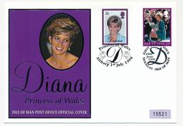 ILE DE MAN - Diana, Princess Of Wales 19/6/1998 + Grande Bretagne Cachet Illustré Althorp 1/7/1998 - Isle Of Man