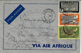 1939- Enveloppe PAR AVION  " Via Air Afrique " D'ANECHO / TOGO   Affr. 2,65 F - Lettres & Documents