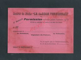 CARTE SOCIÉTÉ DE PÊCHE LE GARDON VERNONNAIS 1937 À VERNON VIERGE : - Pesca