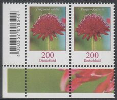 !a! GERMANY 2020 Mi. 3556 MNH Horiz.PAIR From Lower Left Corner - Flowers: Purple Scabiosa - Ungebraucht