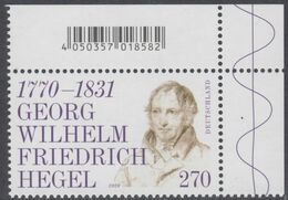 !a! GERMANY 2020 Mi. 3560 MNH SINGLE From Upper Right Corner - Georg Wilhelm Friedrich Hegel, Philosopher - Ungebraucht