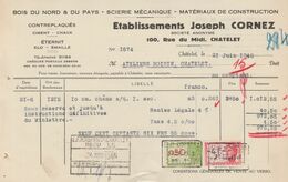 Facture - Etablissements Joseph Cornez - Scierie Mécanique  - Châtelet - 1946 - Artesanos