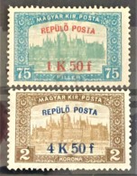 HUNGARY 1918 - MLH - Sc# C1, C2 - AirMail / Repülö Posta 75f 2K - Ungebraucht