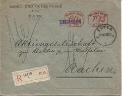 REF1730/ C.méc. 60c&1,75 Fr B 230 S/L.Recommandée (Einschreiben) Kabel & Gummiwerke A.G. Eupen C.Eupen 21/6/30 > Aachen - ...-1959