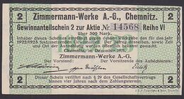 Chemnitz 1921 Zimmermann-Werke Anteilschein - Zwischenscheine - Schatzanweisungen