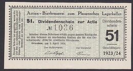 Beer Dresden 1924 Actien-Bierbrauerei Plauen Lagerkeller Bier Alkohol - Zwischenscheine - Schatzanweisungen