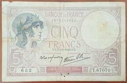 Billet 5 Francs VIOLET 5 12 1940 FRANCE T.67070 - 5 F 1917-1940 ''Violet''