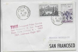 1957 - ENVELOPPE 1° VOL POLAIRE ! Par TWA De PARIS => SAN FRANCISCO Et LOS ANGELES (USA) - Vols Polaires