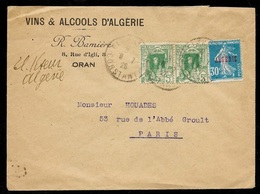 1926 ALGERIE - Lettre à En-tête "VINS & ALCOOLS D'ALGERIE - R. BAMIERE ORAN (modifié El Kseur) Affranchissement Composé - Briefe U. Dokumente