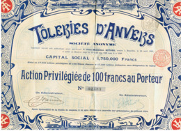 Action " Tôleries D'Anvers S.A.  " 1899 - ANTWERPEN (fr83) - Non Classificati