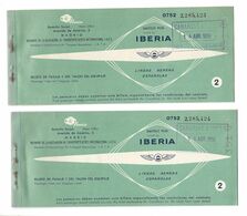 BILLET D'AVION IBERIA LINEAS AEREAS ESPANOLAS MAURICE BELLONTE AVIATION AIRLINE PASSENGER TICKET 2 Billets /FREE SHIP. R - Unclassified