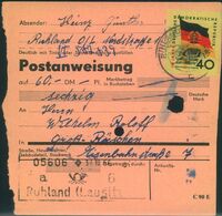 1959, Postanweisung Mit Seltener Einzelfrankatur 40 Pfg. "10 Jahre DDR" Ab RUHLAND - Lettres & Documents