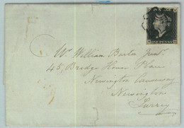BK0661 - GB Great Brittain - POSTAL HISTORY - PENNY BLACK Plate 7 On COVER 1841 - Lettres & Documents