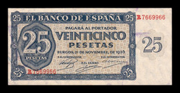 España Spain 25 Pesetas Burgos 1936 Pick 99 Serie R SC- AUNC - 25 Pesetas