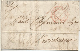 LONDON TO BORDEAUX FRANCE 1835 WITH RED CACHET ANGLETERRE PAS DE CALAIS - ...-1840 Prephilately