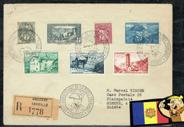 ANDORRE Enveloppe - Sobre- 1956 XXVANN. CIRCULE ANDORRA-GENEVE LUXE AFFRANCISSEMENT - Lettres & Documents