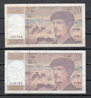 2 BILLETES DE FRANCIA DE 20 FRANCOS - CLAUDE DEBUSSY - 20 F 1980-1997 ''Debussy''