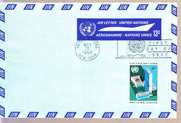 United Nations UN 1968, First Day Cancel Aerogramme - Lettres & Documents