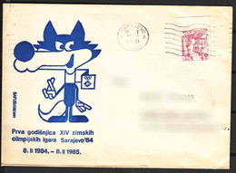 Yugoslavia 1983 Winter Olympic Games Sarajevo 1984/1985 Emblem Cover With Commemorative Stamp, Local Traffic - Covers & Documents