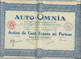 AUTO-OMNIA - ACTION DE CENT FRANCS - ANNEE 1928 - Cars