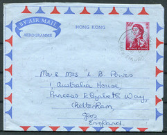 1968 Hong Kong 50c Areogramme, Air Mail Aberdeen - Cheltenham England - Cartas & Documentos