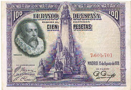 ESPAGNE  100 PESETAS    AOUT 1928       BI14 - 1000 Peseten