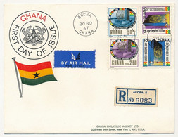 GHANA - 4 Valeurs "United Nations Day - 24 Octobre 1967" Sur 2 FDC (série / Bloc Feuillet) Accra 20 Nov 1967 - Ghana (1957-...)