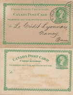 2 Cartes Entiers Postaux Vert Two Cents  Du Canada Un Qui A Voyagé Quebec Nancy 1894 ..l'autre Non Voyagé - Sonstige & Ohne Zuordnung
