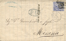 Ø 137 En Carta De Barcelona A Messina, El 29/1/1874. Mat. R.P. En El Frente Fechador, "P.D." En óvalo Azul Y "vía Di Jun - Lettres & Documents