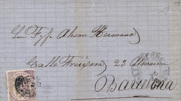 Ø 144 En Carta De Sant Feliu De Guixols A Barcelona, El 19/6/1875. Mat. Fechador De Barcelona. Al Dorso "1" De Reparto. - Lettres & Documents