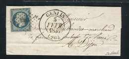 Rare Lettre De Genlis Pour Dijon ( 1853 ) Avec Un N° 10 - 25 Centimes Présidence - 1852 Louis-Napoleon
