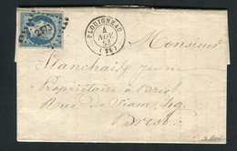 Rare Lettre De Plouigneau Pour Brest ( 1853 ) Avec Un N° 10 - 25 Centimes Présidence - 1852 Louis-Napoleon