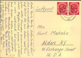 1954, 20 Pfg. Posthorn Im Waagerechten Paar Auf Portogerechter Luftpostkarte Ab BREMEN - Autres & Non Classés