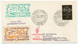 LUXEMBOURG - Env. De RUMELANGE 19/10/1959 Erster Postsegelflug Elchingen - Oberndorf A.N Avec Vignette Idem - Covers & Documents