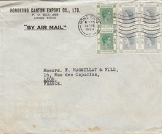 COVER HONGKONG. 15 1 54. BY AIRMAIL. BLOC 4 30c. HONG KONG CANTON EXPORT TO LYON FRANCE     /    2 - Brieven En Documenten