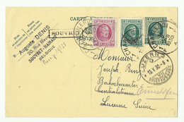 E.P. Carte 35c. Houyoux + Tp 30c. + Service 35 Centimes Obl; Sc CHARLEROI  14-V-1930 + Griffe SOUVRET Vers Luzern (CH). - Andere & Zonder Classificatie