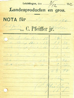 Leichlingen Rheinland 1912 Deko Rechnung " C.Pfeiffer Jun Landesproducten En Gros " - Lebensmittel