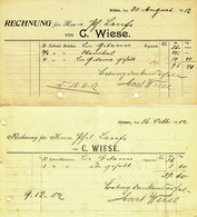Hilden 1902/1912 Deko 2x Rechnung " C.Wiese Tabakwaren-Handlung " - Alimentos