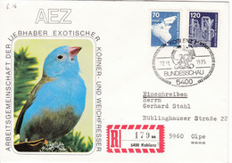Eingedruckter R-Zettel,  54 Koblenz 1 ,  Nr. 179 Ub " Ss ", Papageienarten - R- & V- Vignetten