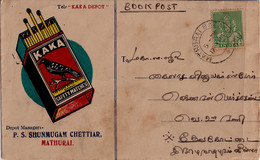 CROW BIRD MATCH BOX ADVERTISEMENT ON BAZAR COVER-TIED WITH 9ps ARCHAEOLOGY-WITH  SLOGAN-1952-SCARCE-FC2-101-29 - Covers & Documents